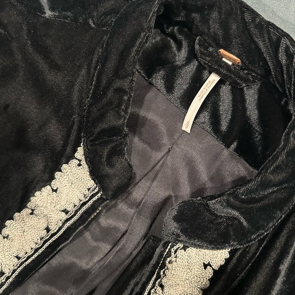 Free People Black and Cream Embroidered Trench Coat - Picture 3 of 8